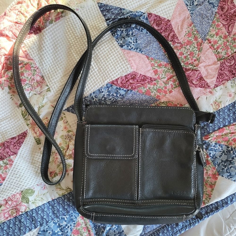 Fossil Black Leather Crossbody Bag